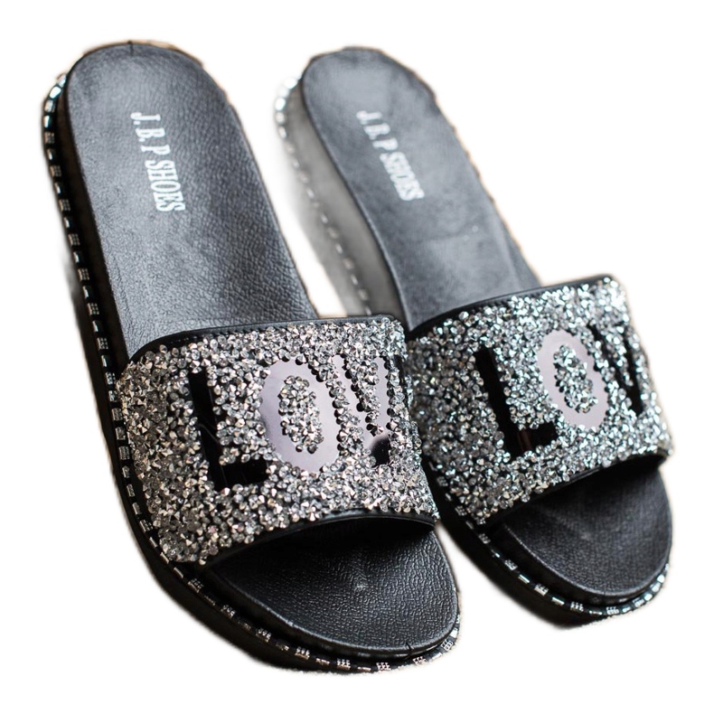 SHELOVET Love platform slippers black silver SHELOVET Love platform slippers black silver