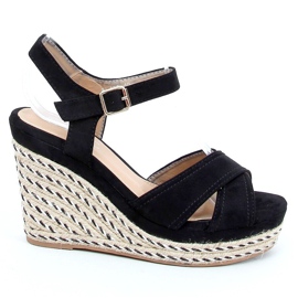 Black sandals on a wedge heel WH-255 Black