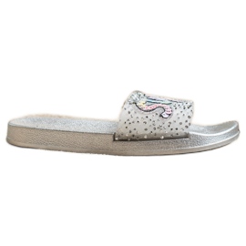 SHELOVET Super sequin slippers colorless silver