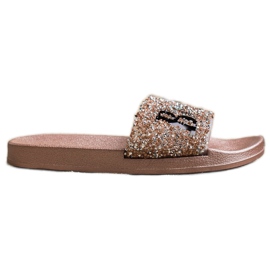 SHELOVET Beautiful Flip Flops With Crystals golden