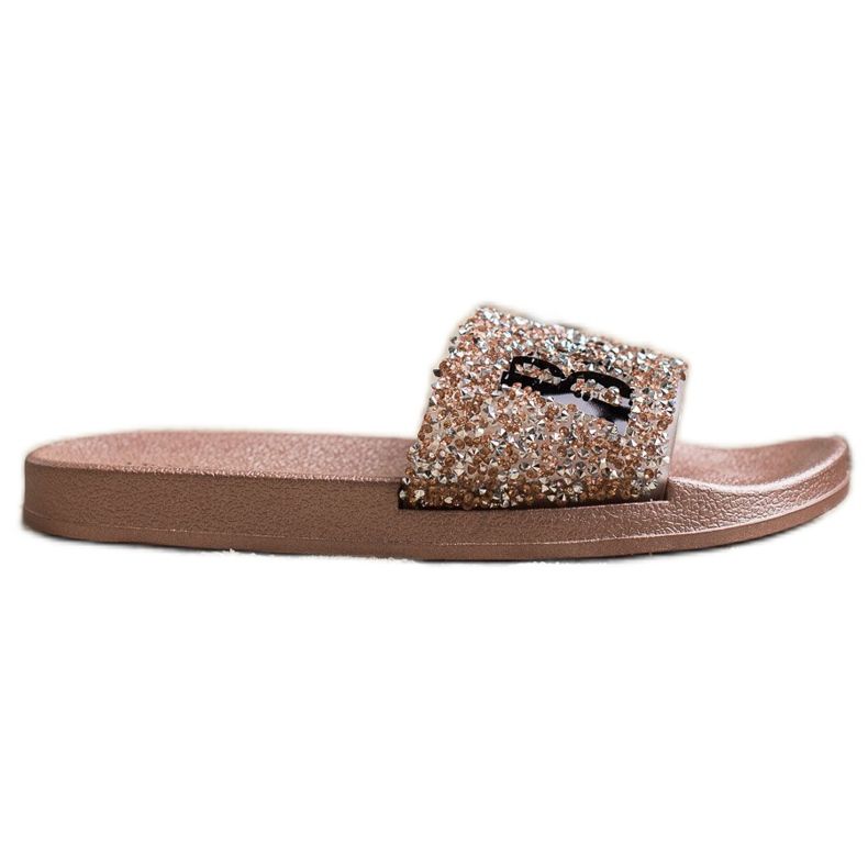 SHELOVET Beautiful Flip Flops With Crystals golden