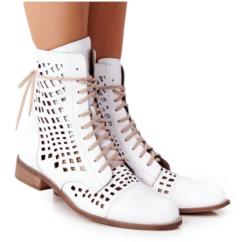 Openwork leather boots Nicole 2627 White