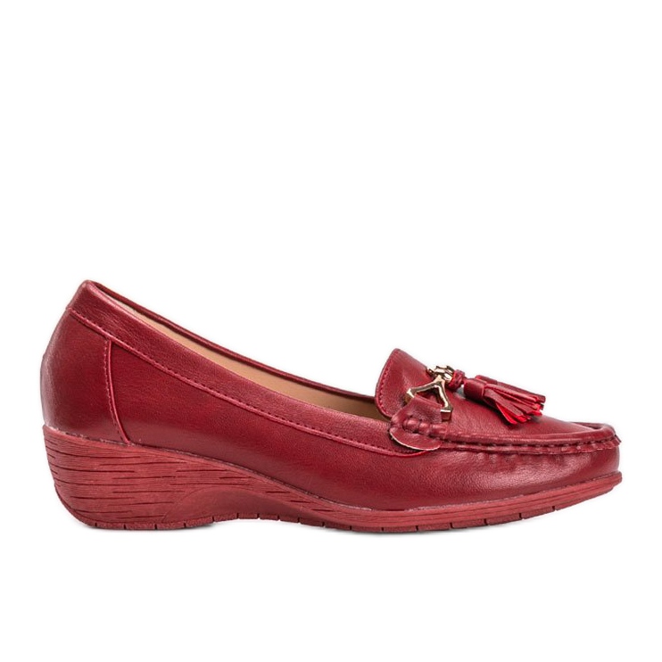 Burgundy eco-leather loafers on wedge Anne red Burgundy eco-leather loafers on wedge Anne red