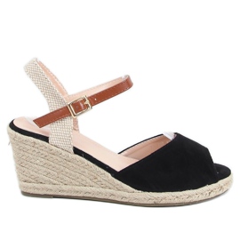 Black open toe espadrilles 77-207 Black beige brown