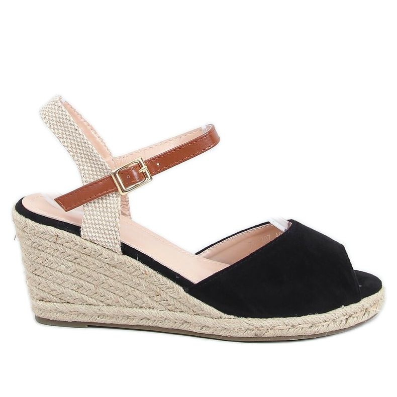 Black open toe espadrilles 77-207 Black beige brown
