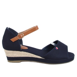 Tommy Sandals on a low wedge heel blue BL-362 Navy brown navy blue Tommy Sandals on a low wedge heel blue BL-362 Navy brown navy blue