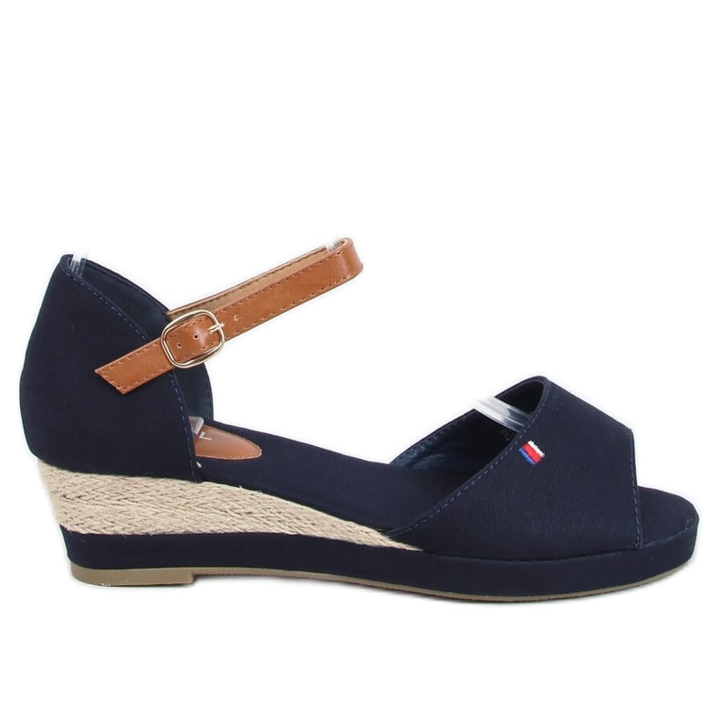 Tommy Sandals on a low wedge heel blue BL-362 Navy brown navy blue