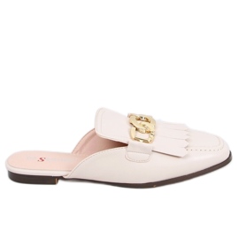 T501 Beige beige moccasin slippers with a chain