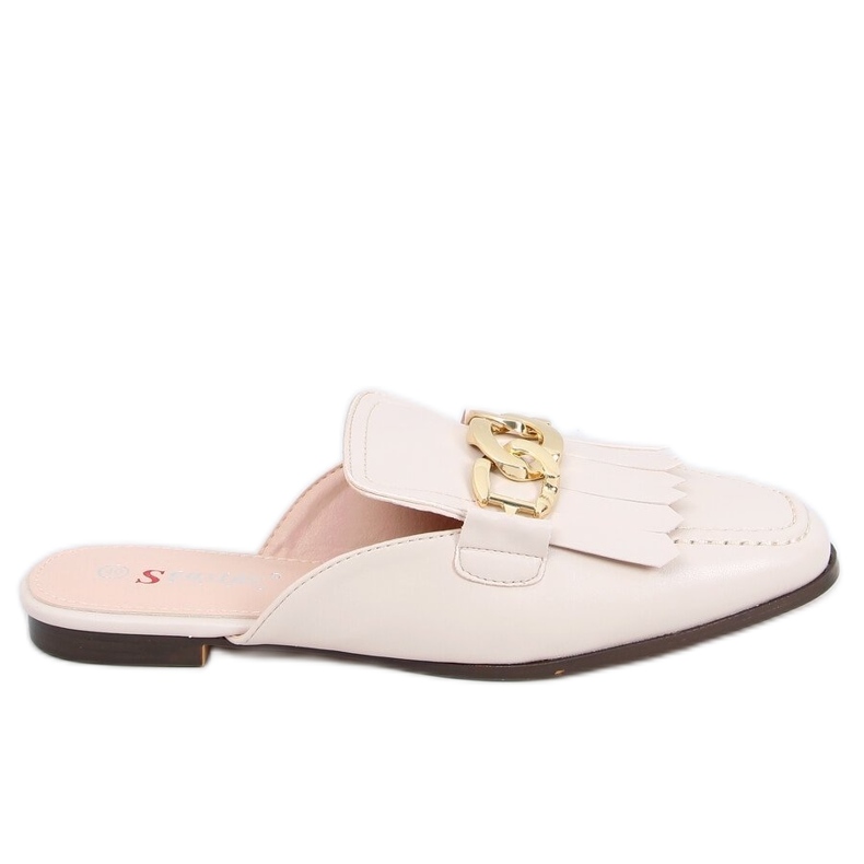 T501 Beige beige moccasin slippers with a chain