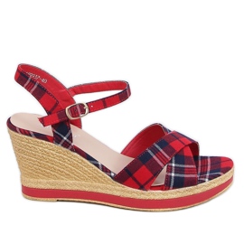 Red checkered wedge sandals A89937 Red