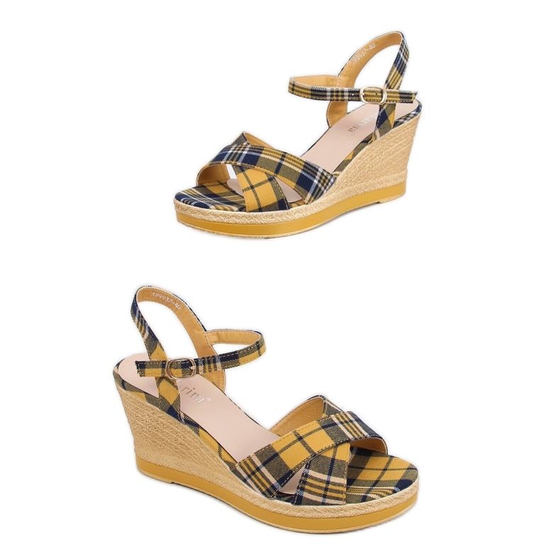 Yellow checkered wedge sandals A89937 Yellow