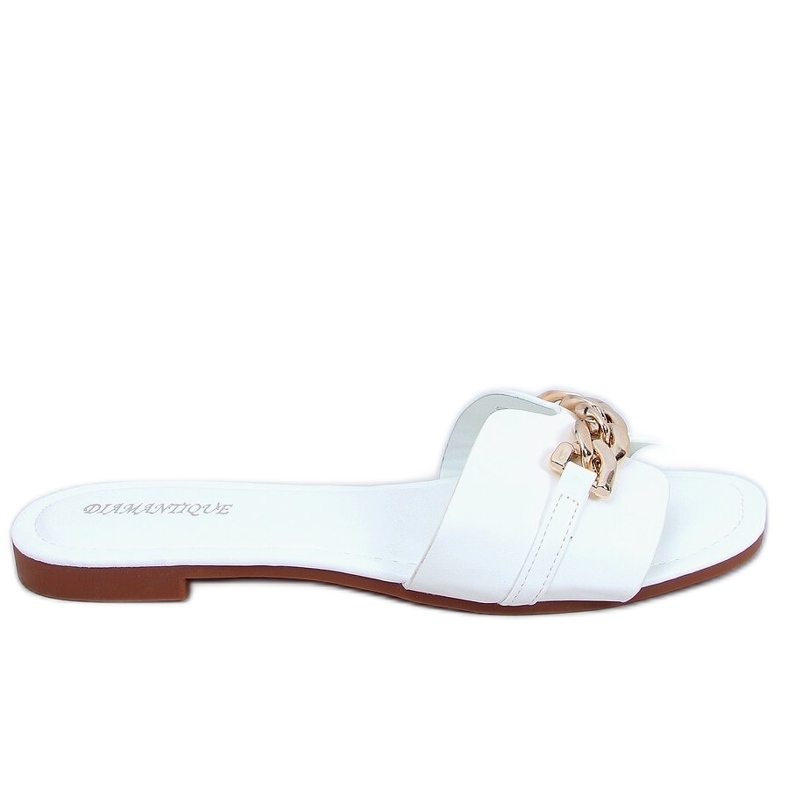 White HY23-01 White slippers with a chain