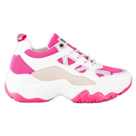 SHELOVET Fashion Lace-up Sneakers beige white pink silver