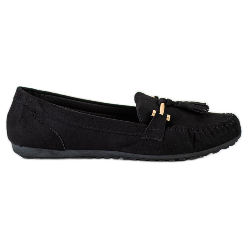 Queentina Fashionable suede loafers black golden