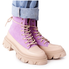 Suede Booties Workery Lewski Shoes 3007-0 Violet beige purple