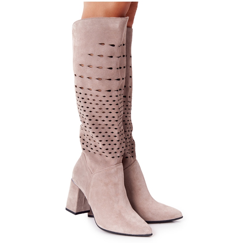 Wiosenne Ażurowe Kozaki Lewski Shoes 2847 / B Beżowe beige Wiosenne Ażurowe Kozaki Lewski Shoes 2847 / B Beżowe beige