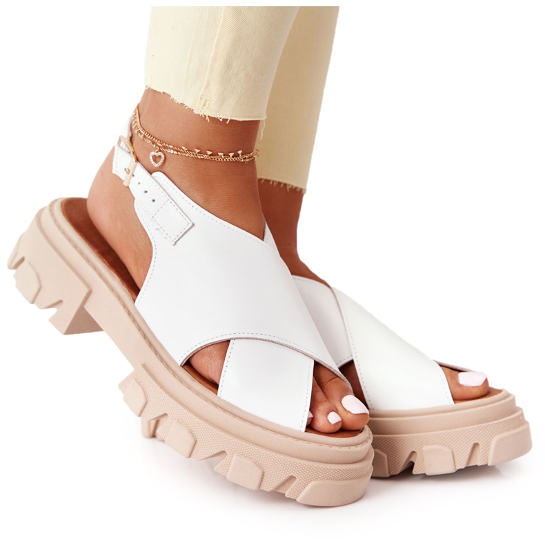 Leather Sandals On The Platform Lewski Shoes 3018-0 White Leather Sandals On The Platform Lewski Shoes 3018-0 White