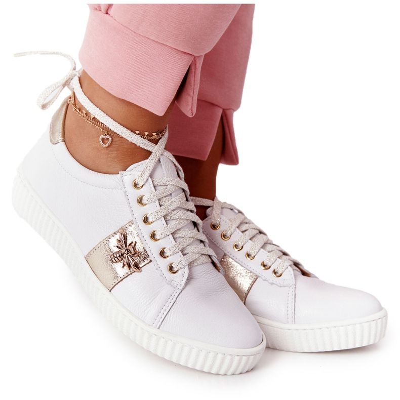 Women's Leather Sneakers Lewski Shoes 2786-0 White and Gold golden Women's Leather Sneakers Lewski Shoes 2786-0 White and Gold golden