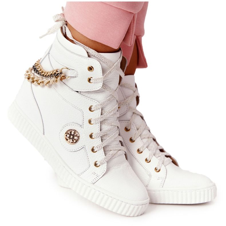 Leather Wedge Sneakers Lewski Shoes 3004-0 White