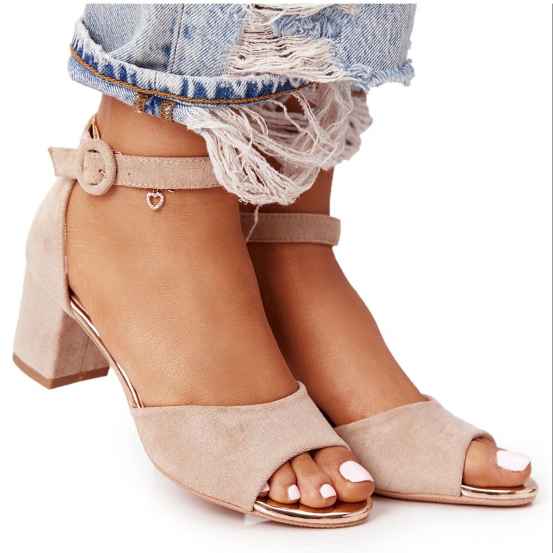 Suede High Heel Sandals Vinceza 21-20100 Beige