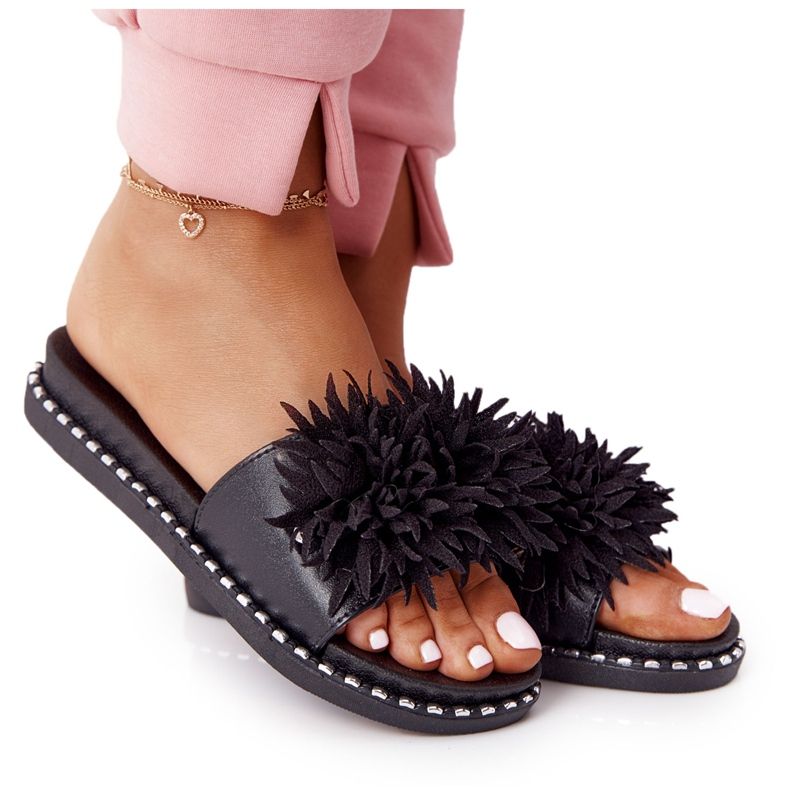 Vinceza 20-30101 Black Rubber Slippers With Jets