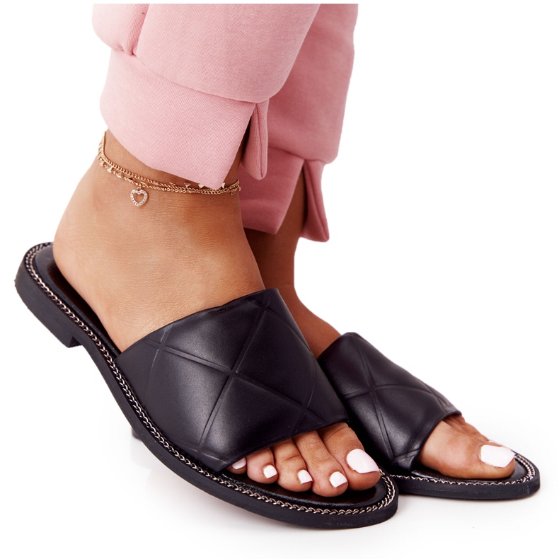 Leather Slippers With Quilting Nicole 2650 Black Leather Slippers With Quilting Nicole 2650 Black