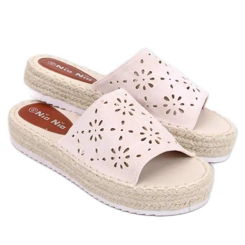 Beige openwork slippers espadrilles 99-62A Beige