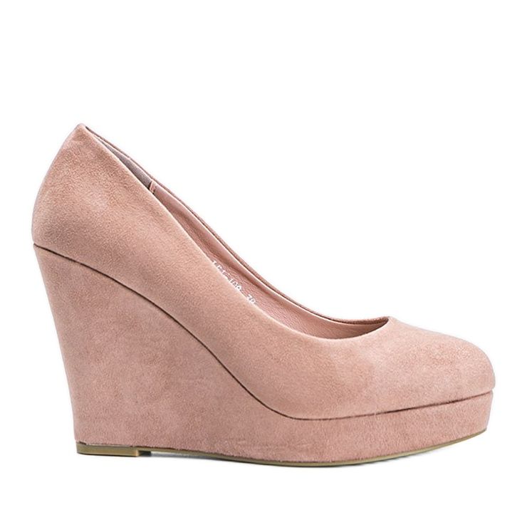 Pink eco-suede pumps on the wedge Karilla