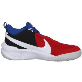 Nike Team Hustle D 10 Big Basketball Shoe Jr CW6735 005 basketball shoe red, white, red, navy blue red