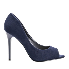 Navy blue pumps on a Janessa stiletto heel