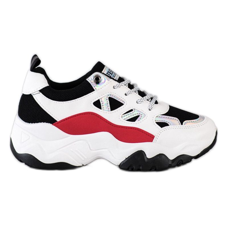 SHELOVET Fashion Lace-up Sneakers white black red silver