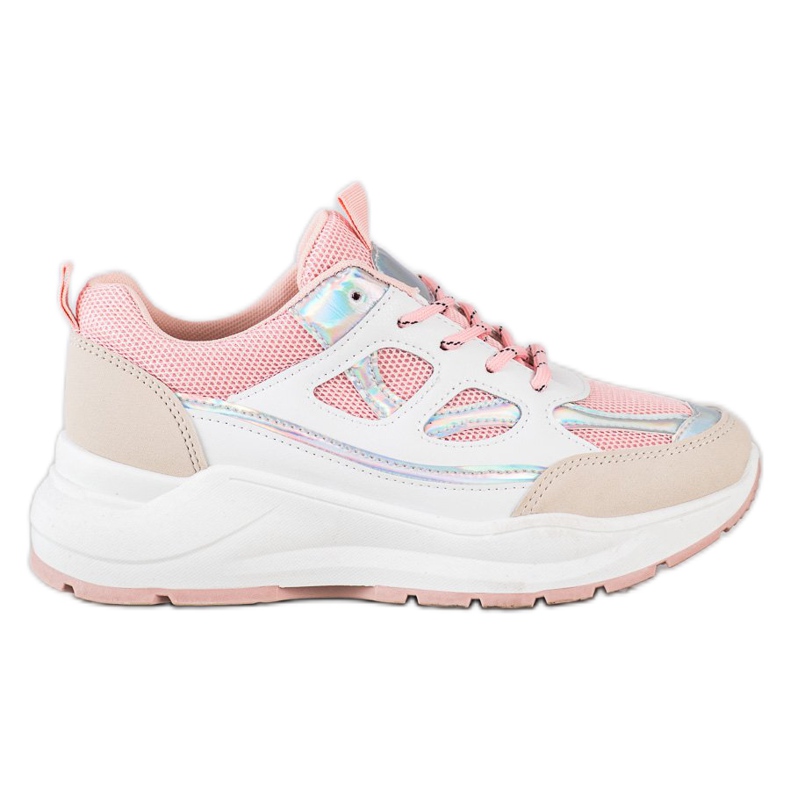 SHELOVET Stylish Sneakers beige white pink silver