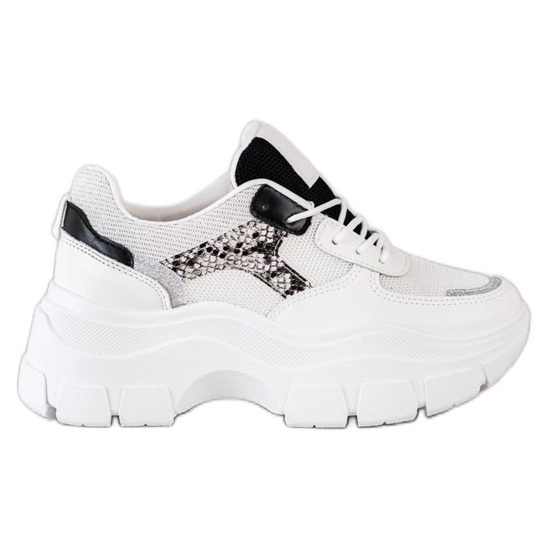 SHELOVET Stylish Sneakers With Glitter white black silver