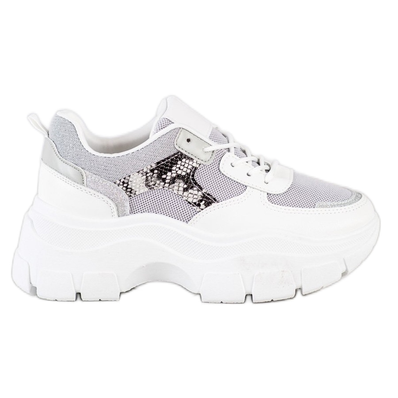 SHELOVET Stylish Sneakers With Glitter white silver grey