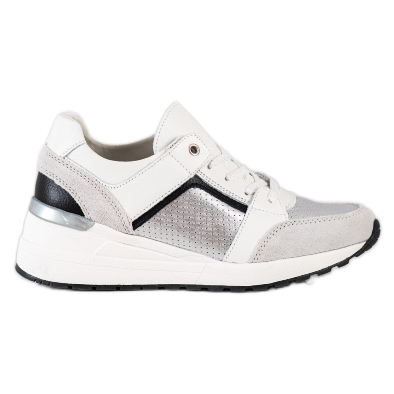 Goodin White and silver leather sneakers black grey