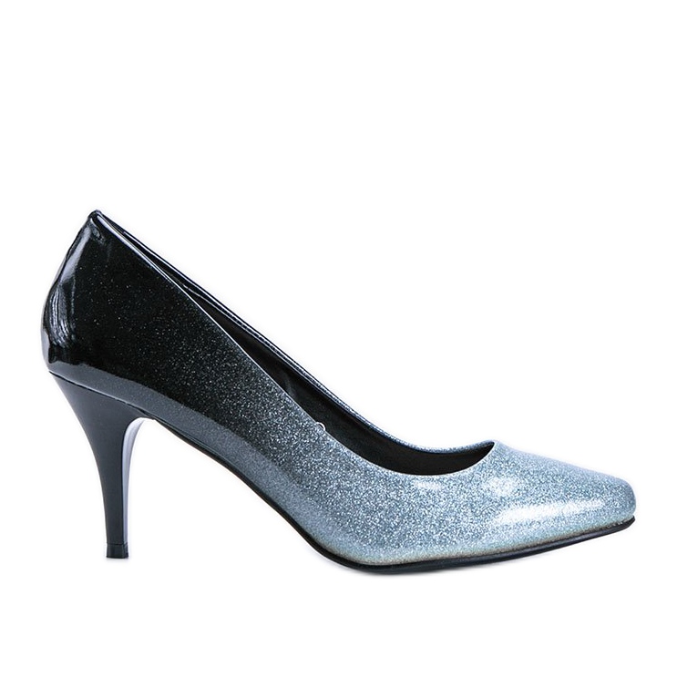 Katharine black and blue glitter pumps silver
