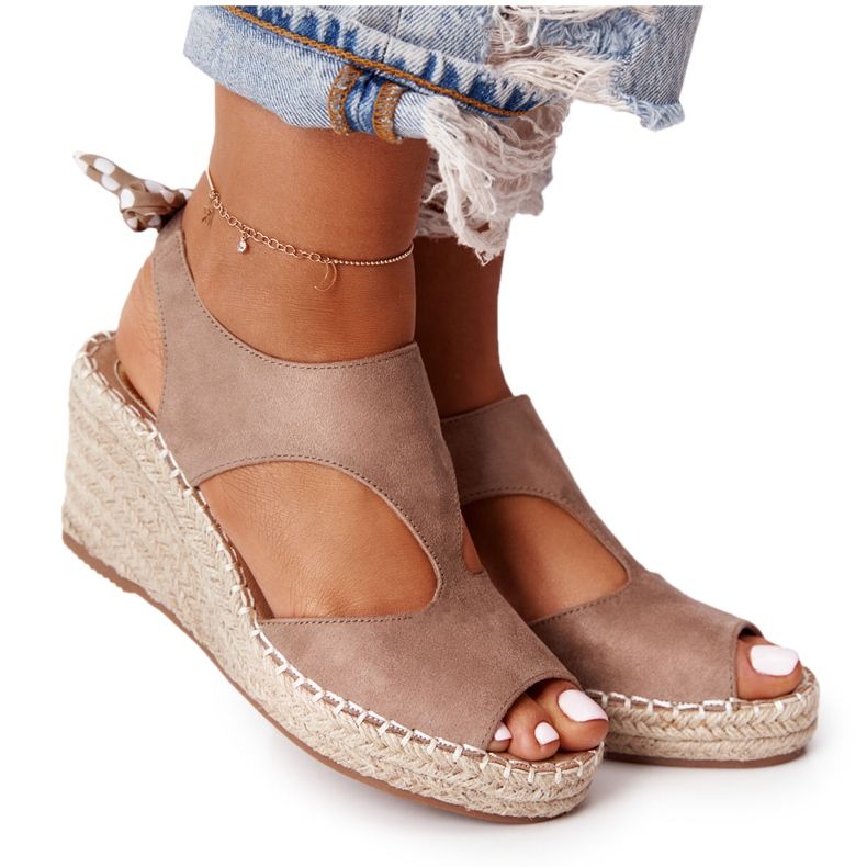 EVE Beige Mykonos Wedge Sandals With Braids