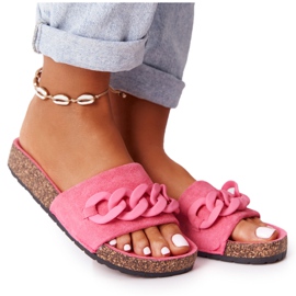 MSMG Pink Makayla Suede Slippers On The Cork Sole