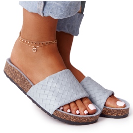 MSMG Blue Catalina Leather Slippers On Cork Sole MSMG Blue Catalina Leather Slippers On Cork Sole