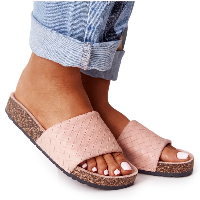 MSMG Leather Slippers On A Cork Sole Light pink Catalina