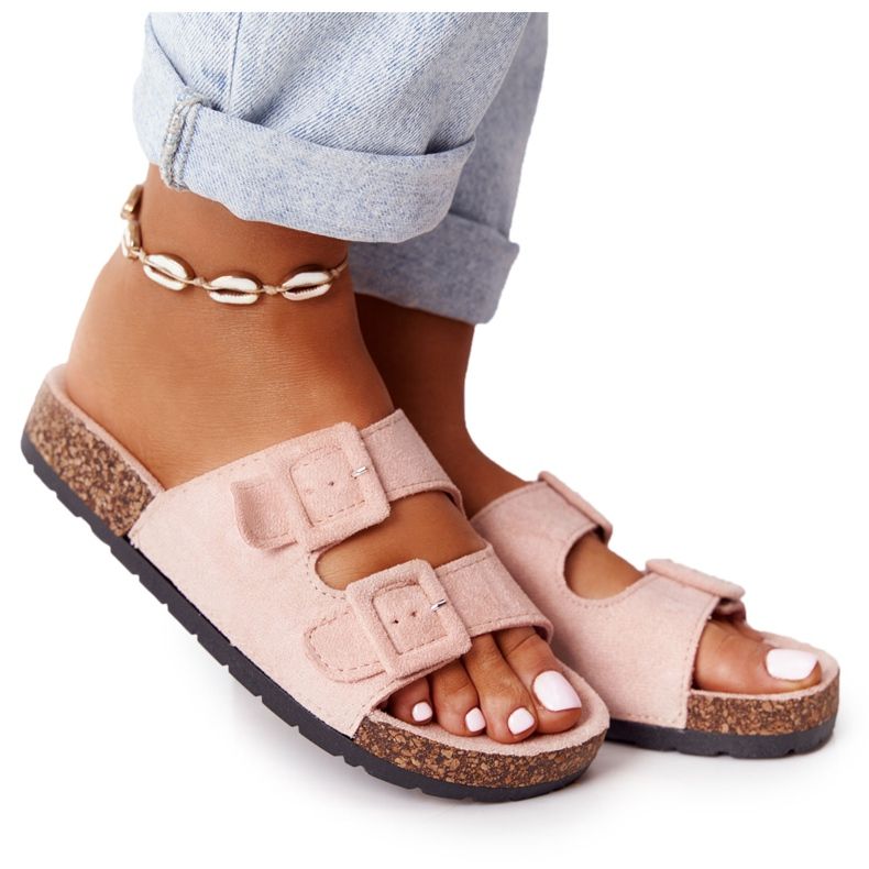 MSMG Suede Slippers On The Cork Sole Light pink Jennifer