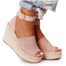 MSMG Light pink Makenna wedge sandals with braids