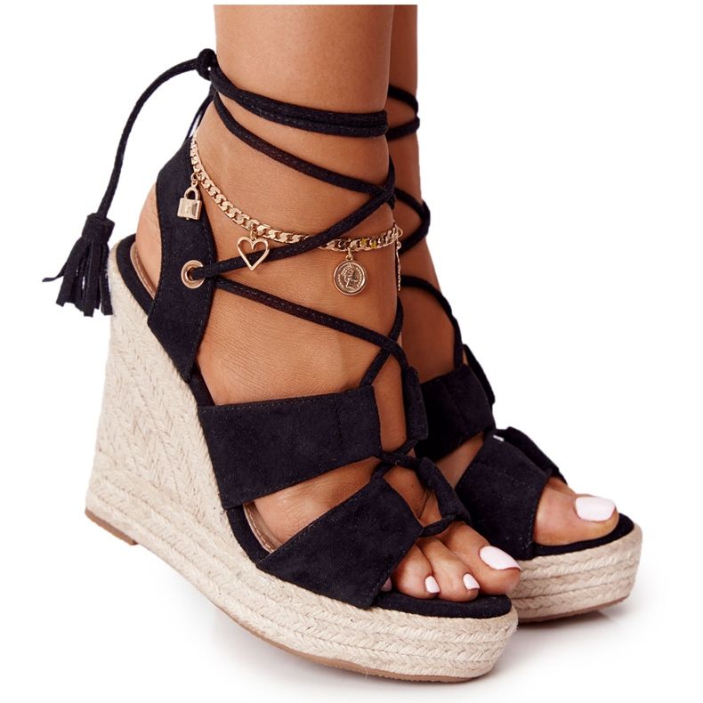 MSMG Black Mallorca Braided Wedge Sandals