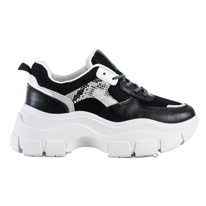 SHELOVET Stylish Sneakers With Glitter black