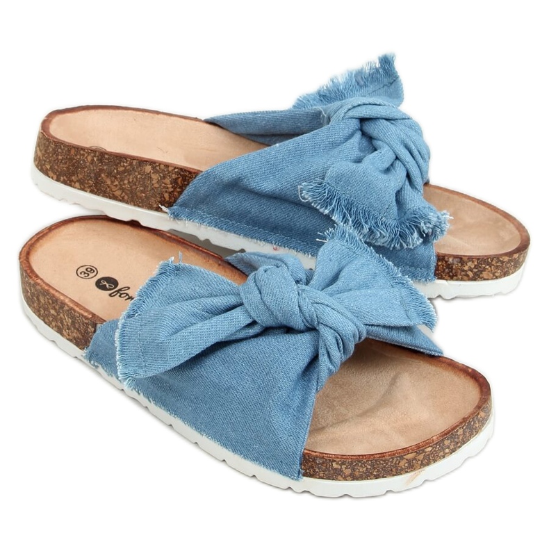 Blue WS11 L.BLUE cotton cork slippers