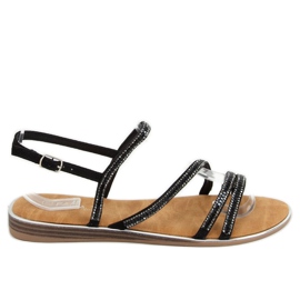 Sandals with black cubic zirconias SM0023 Black Sandals with black cubic zirconias SM0023 Black