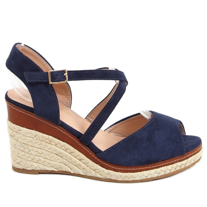 Espadrilles on the wedge open toe navy blue FG19 Blue