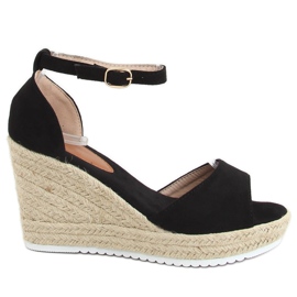 Black sandals espadrilles on wedges 888-89 Black