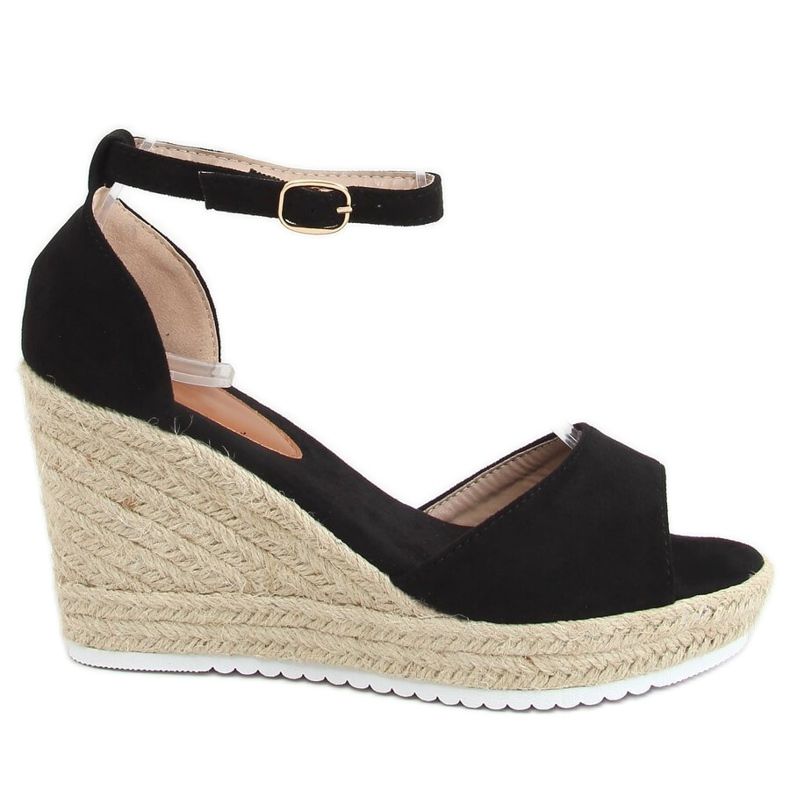 Black sandals espadrilles on wedges 888-89 Black