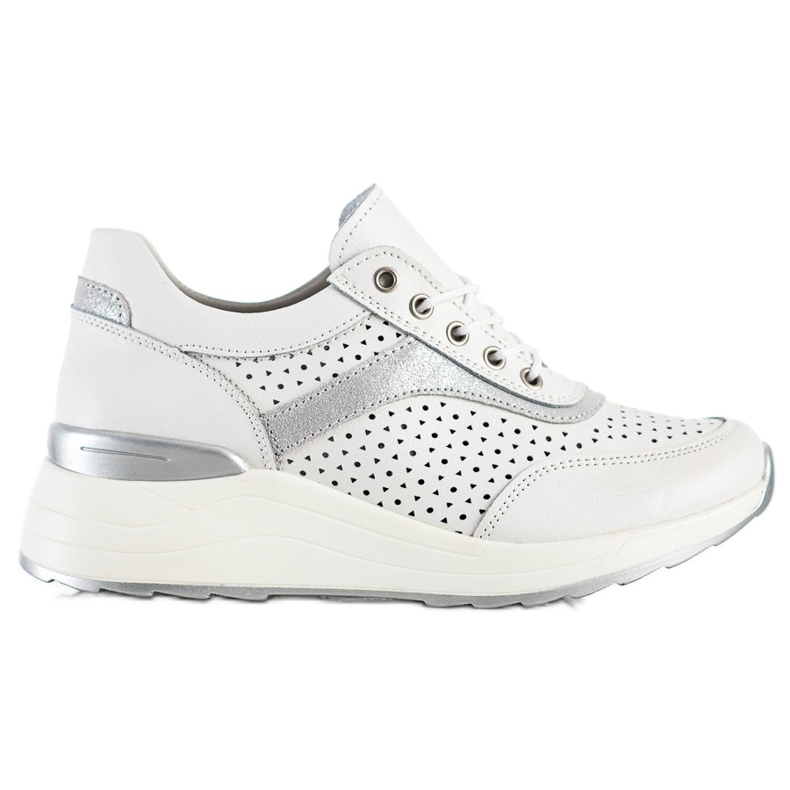 Goodin Leather Sneakers With Openwork Pattern white